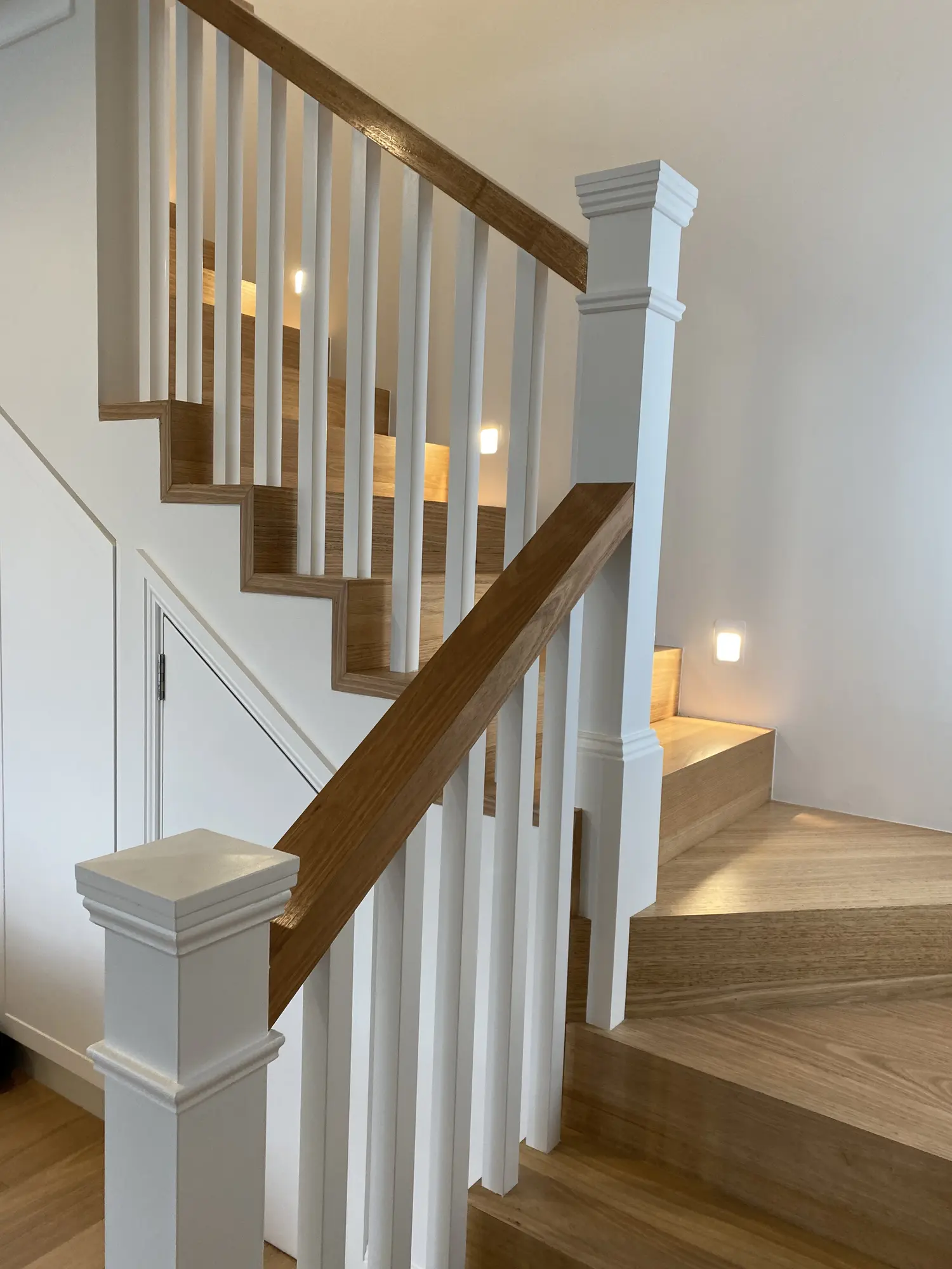 Completed timber staircase with wainscoting in a Maroubra home renovation