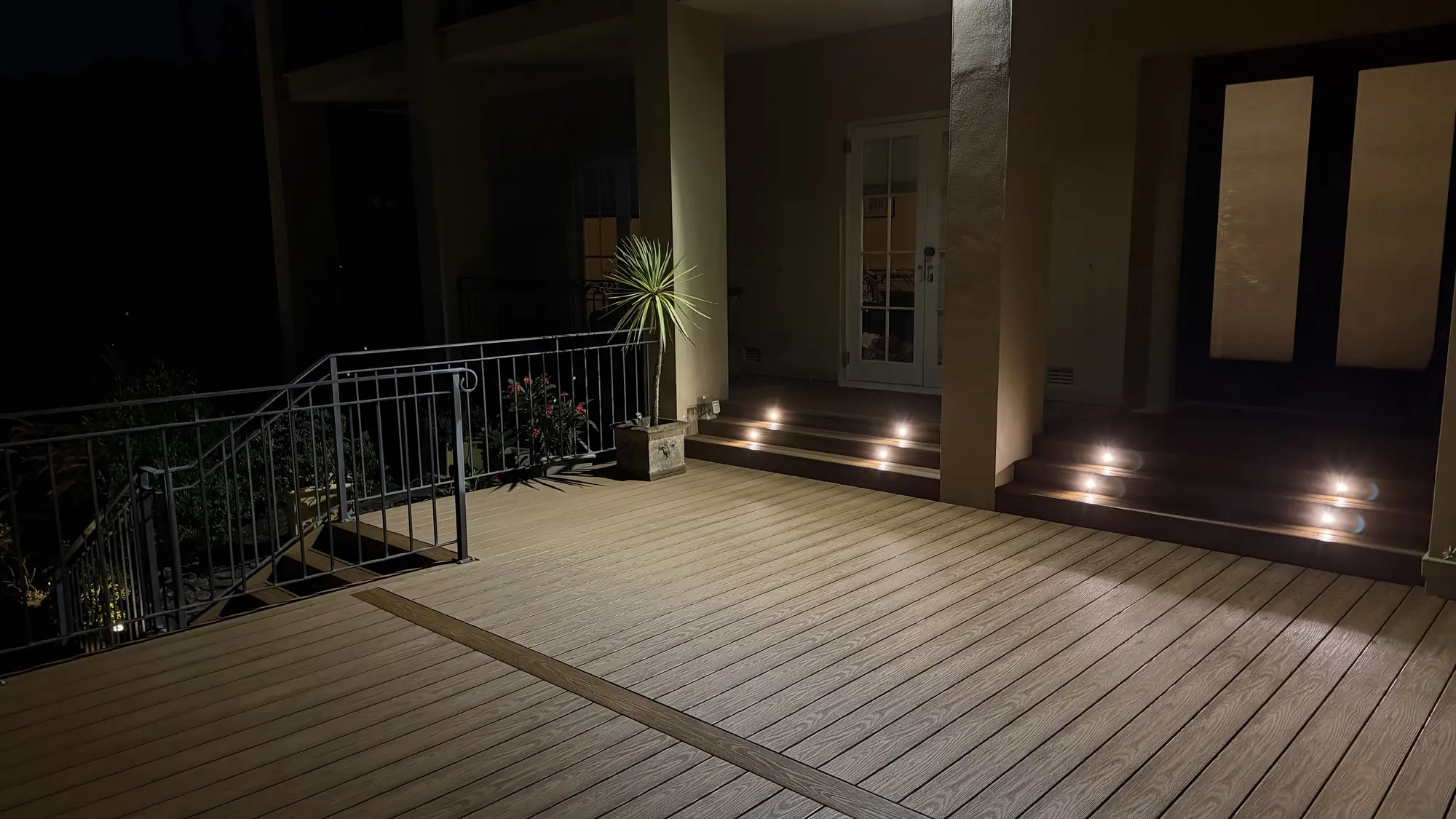 St Ives WoodEvo composite deck illuminated at night