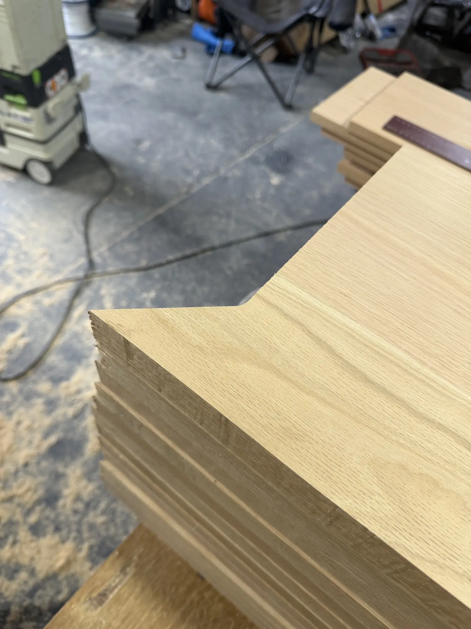 American Oak tread blanks mitred and prepared in the Wavelength Concepts workshop